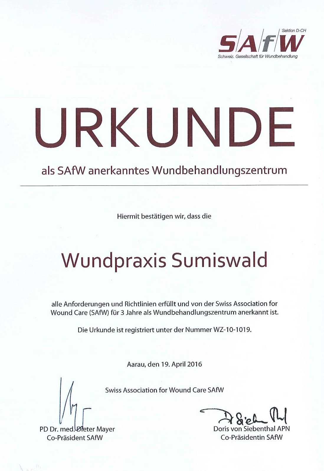 Urkunde SAfW